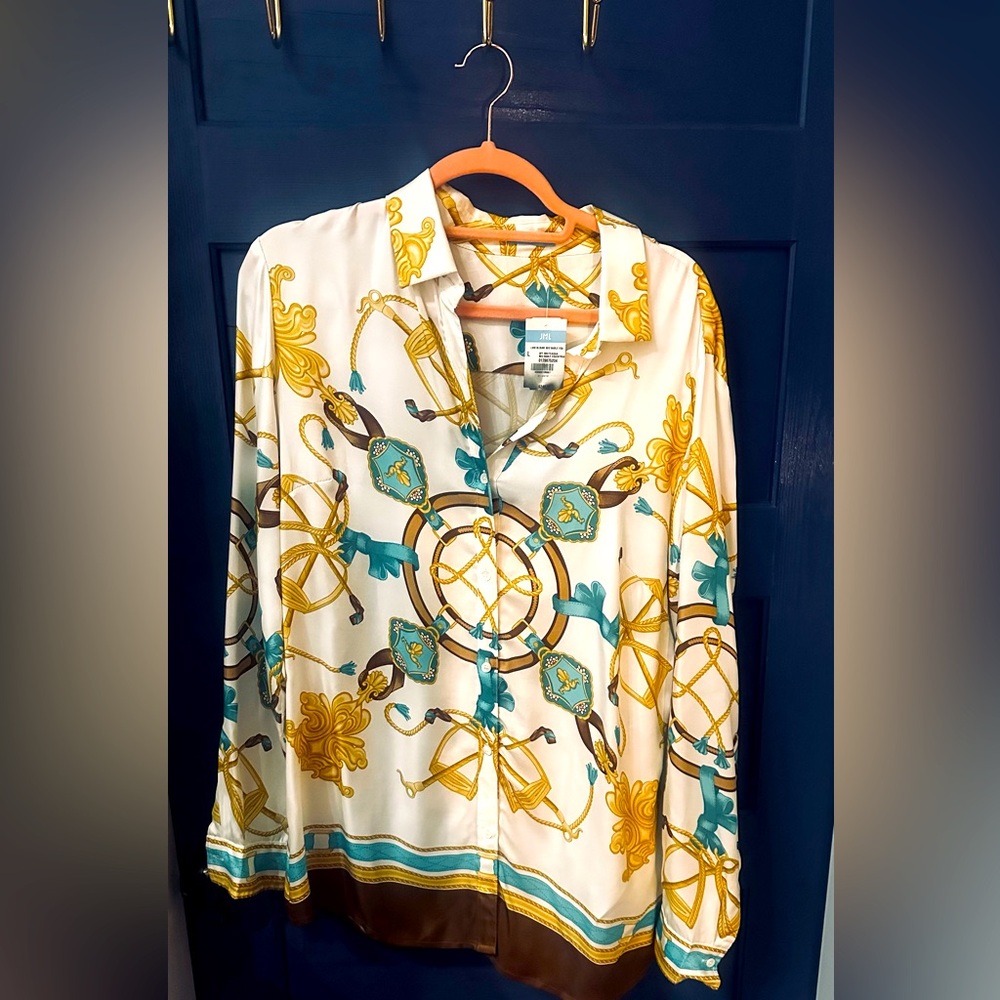 Equestrian Chic Print Blouse. J McLaughlin NWT Old money vibes.
